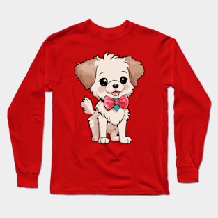 Cute Brown & Tan Puppy with Bow Tie Long Sleeve T-Shirt